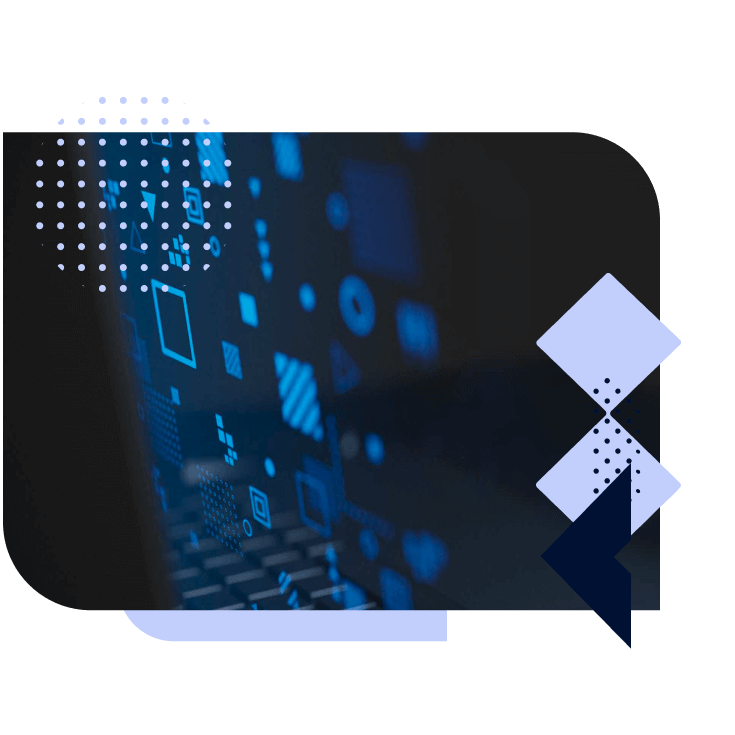 imagem de um portátil com hologramas de documentos