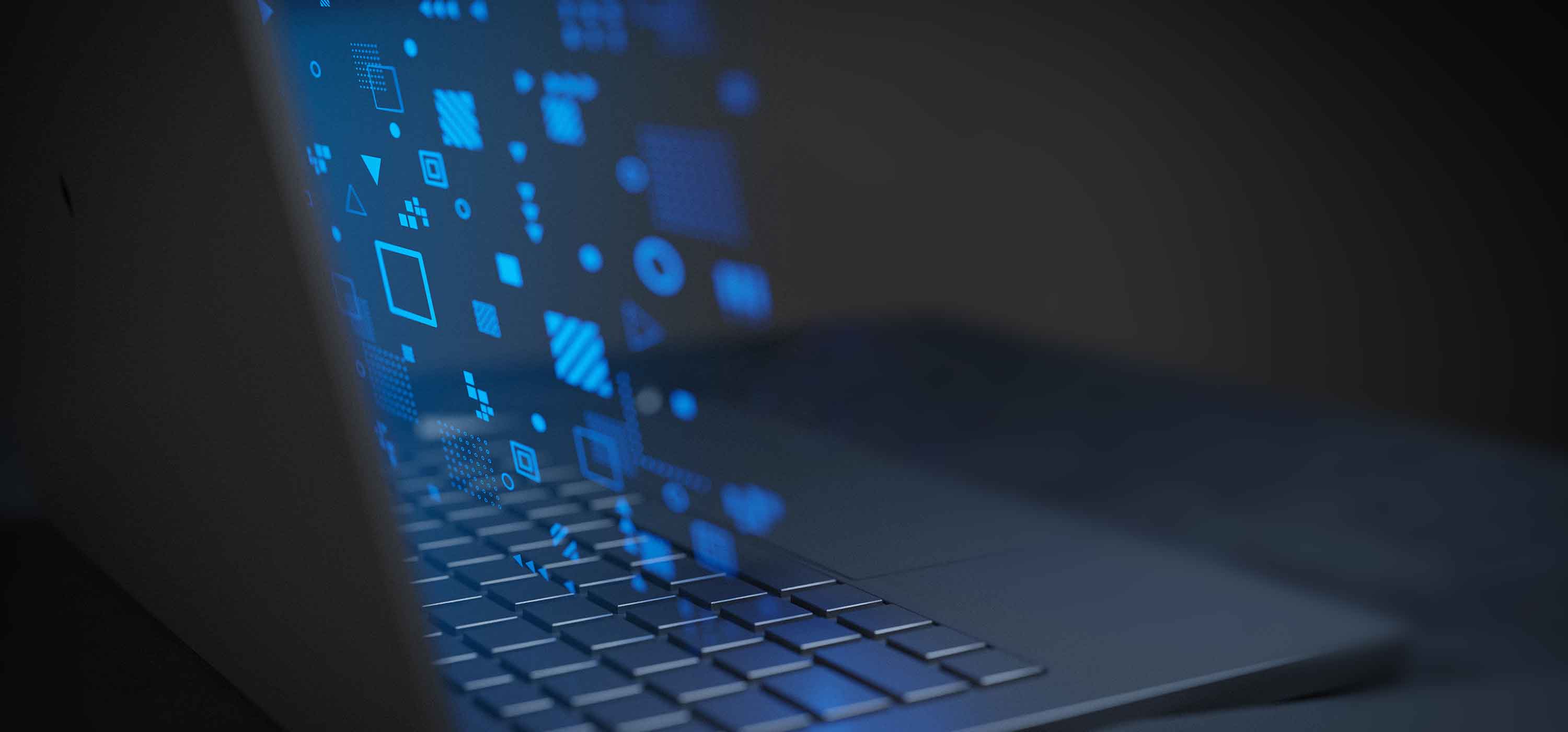 imagem conceito de um portatil com hologramas de documentos